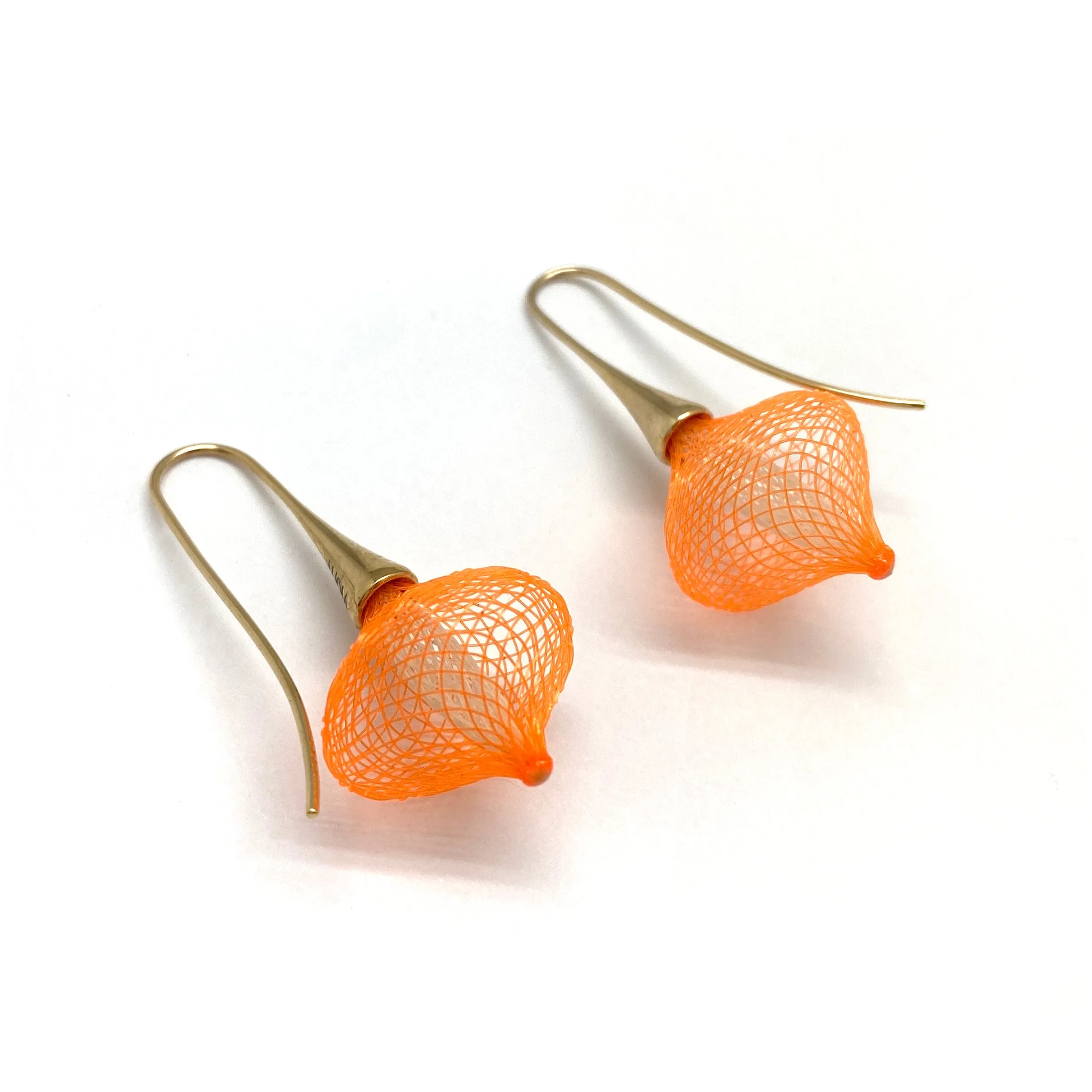 Bright Orange and Gold Nylon Bulb Earrings