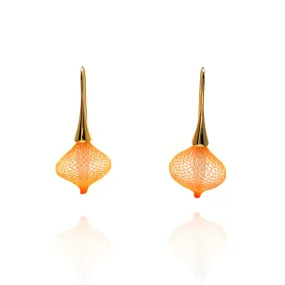 Bright Orange and Gold Nylon Bulb Earrings