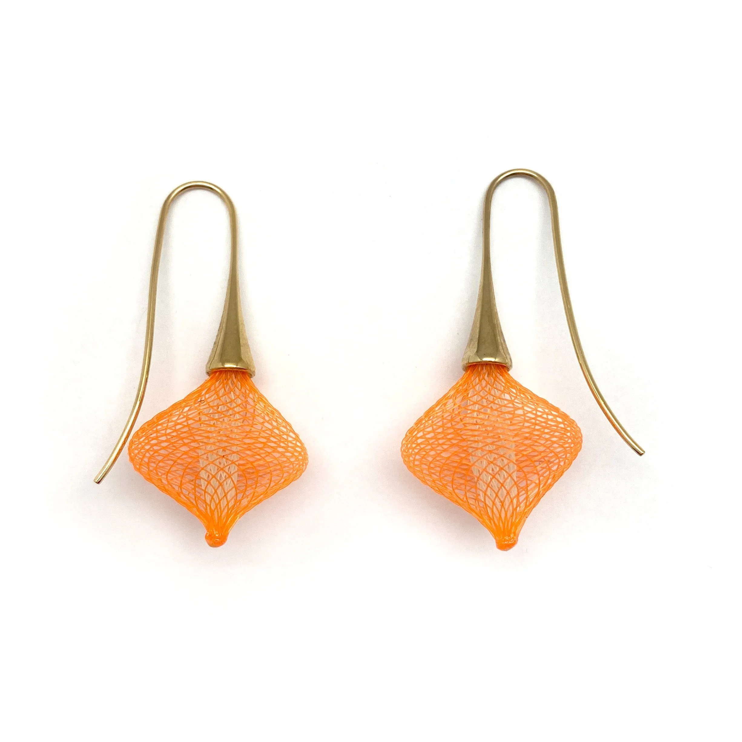 Bright Orange and Gold Nylon Bulb Earrings