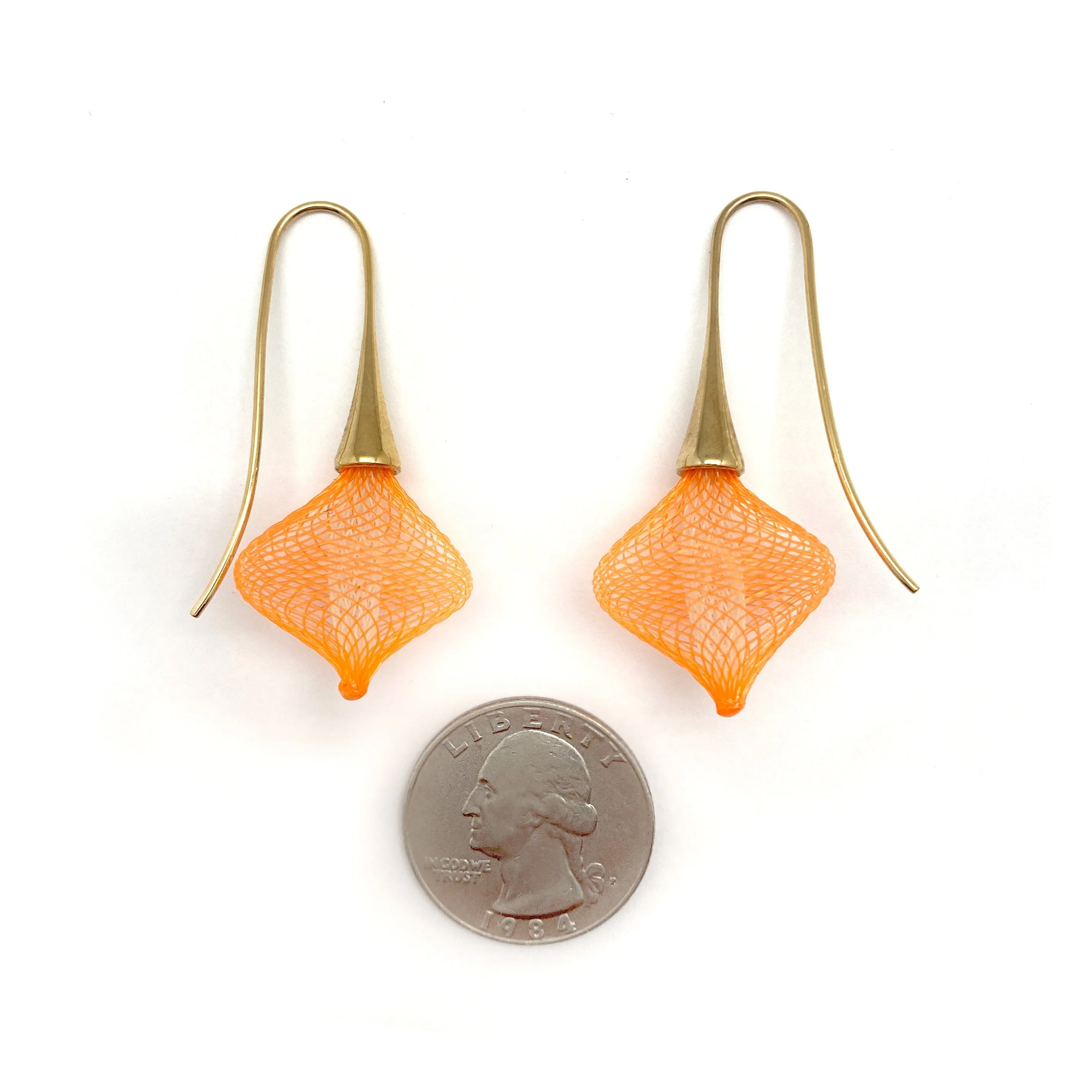 Bright Orange and Gold Nylon Bulb Earrings