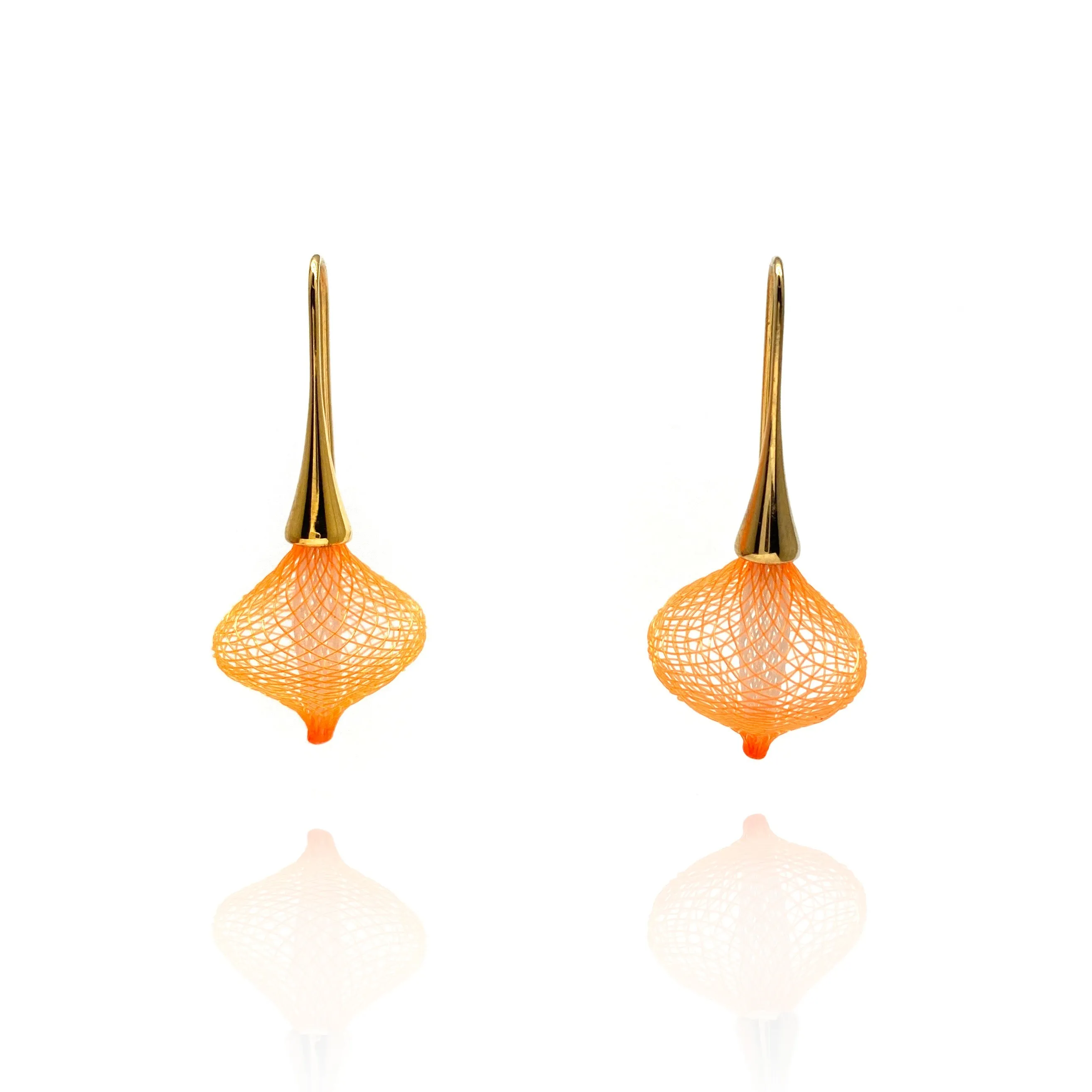 Bright Orange and Gold Nylon Bulb Earrings