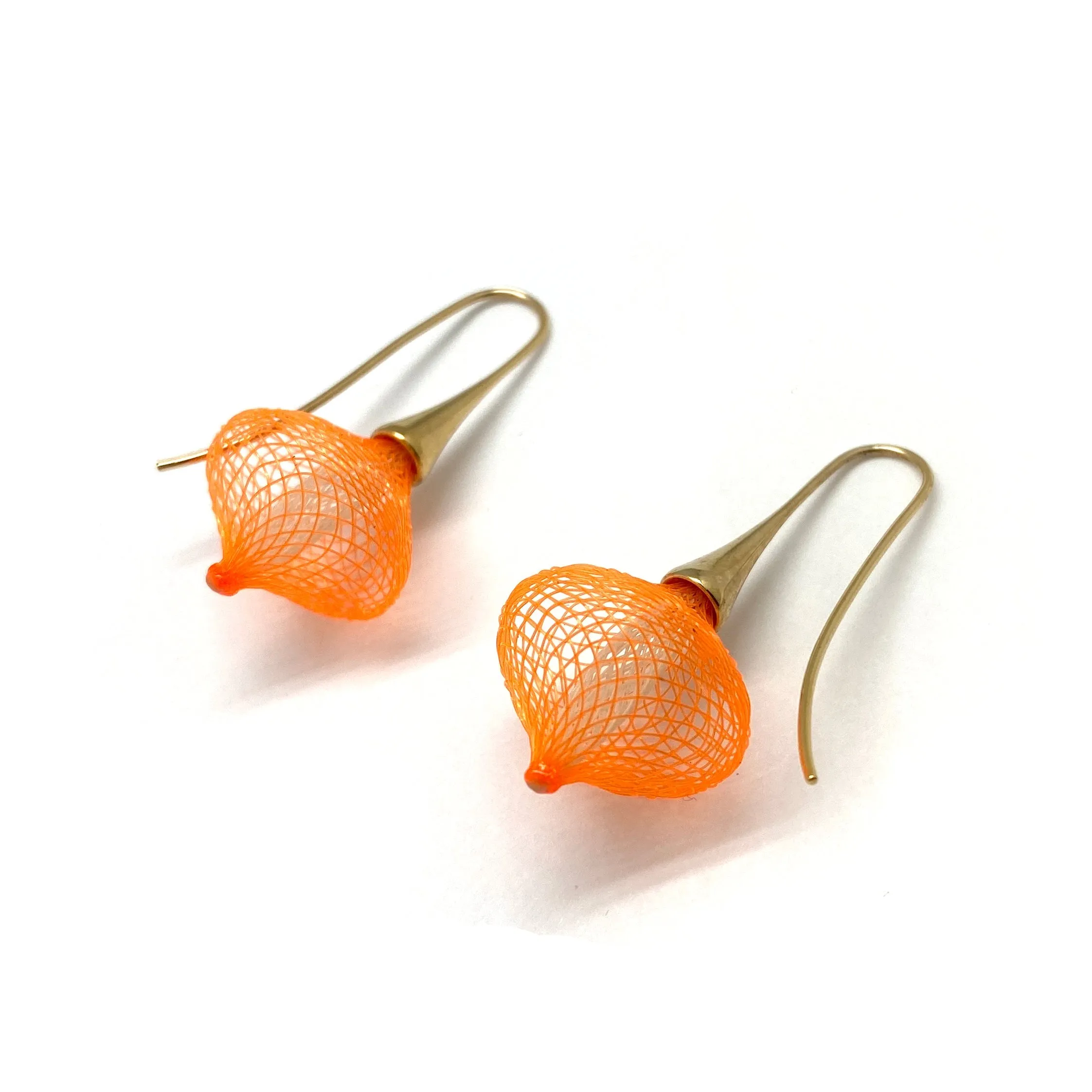 Bright Orange and Gold Nylon Bulb Earrings