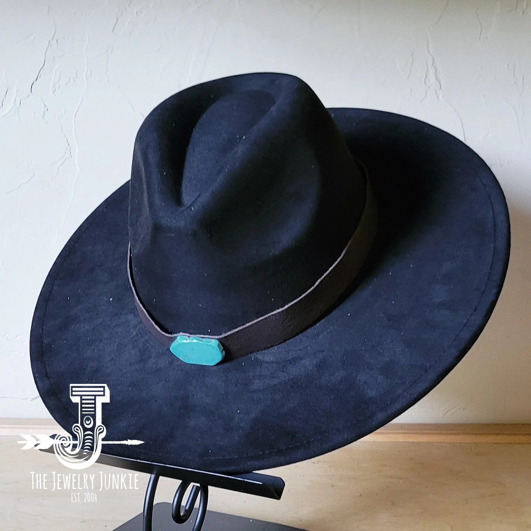 Brown Leather Hat Band w/ Turquoise Slab   Choice of Boho Hat