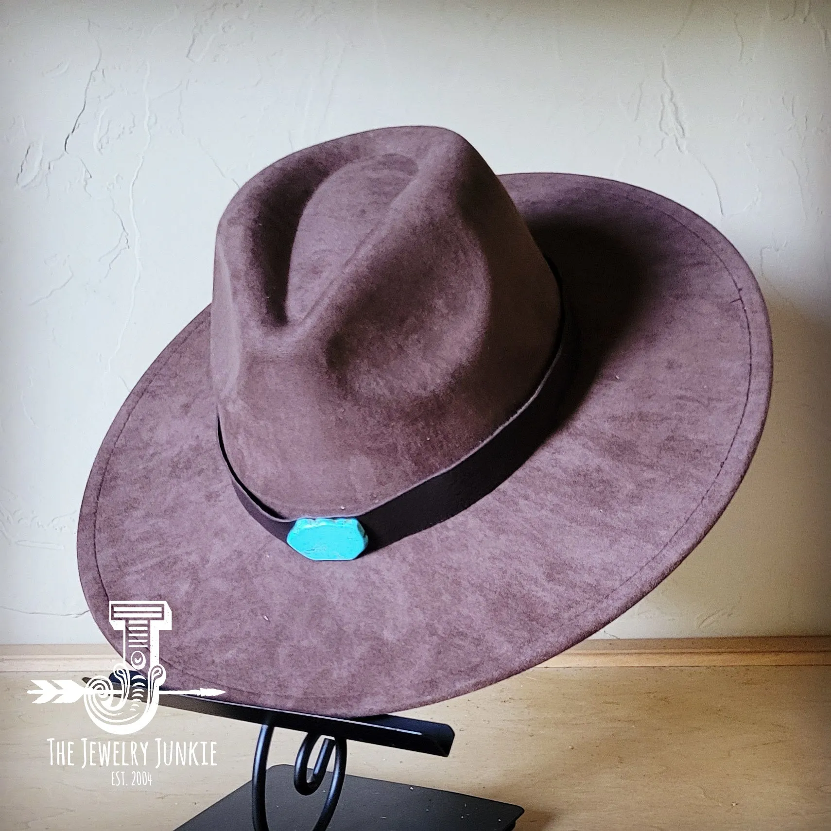 Brown Leather Hat Band w/ Turquoise Slab   Choice of Boho Hat