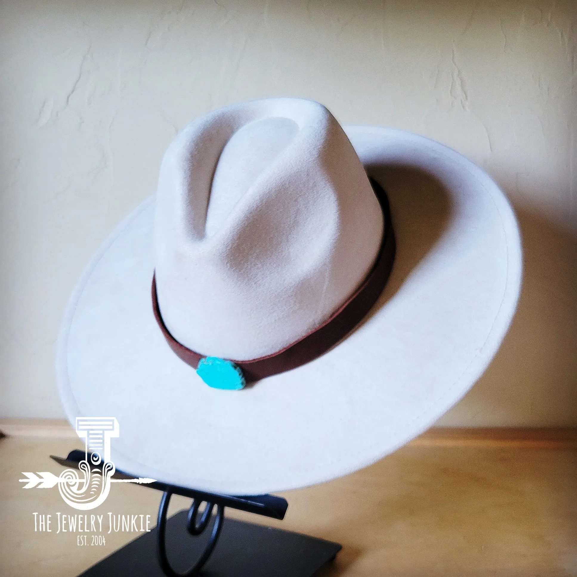 Brown Leather Hat Band w/ Turquoise Slab   Choice of Boho Hat