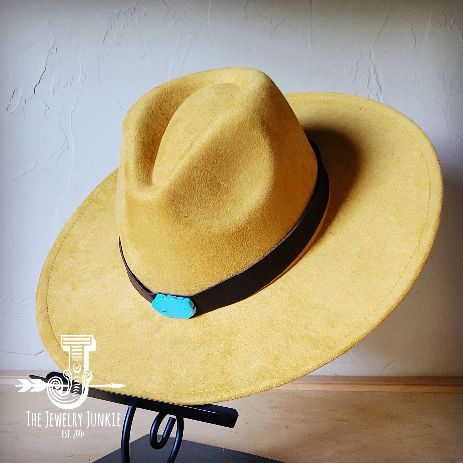 Brown Leather Hat Band w/ Turquoise Slab   Choice of Boho Hat