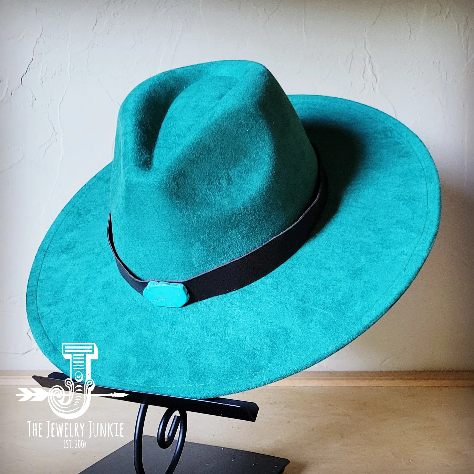 Brown Leather Hat Band w/ Turquoise Slab   Choice of Boho Hat