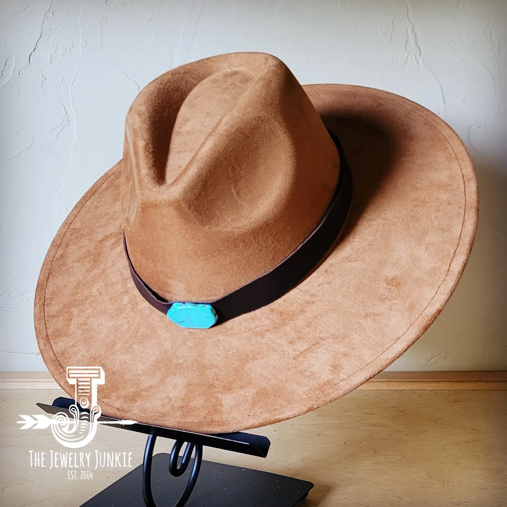 Brown Leather Hat Band w/ Turquoise Slab   Choice of Boho Hat