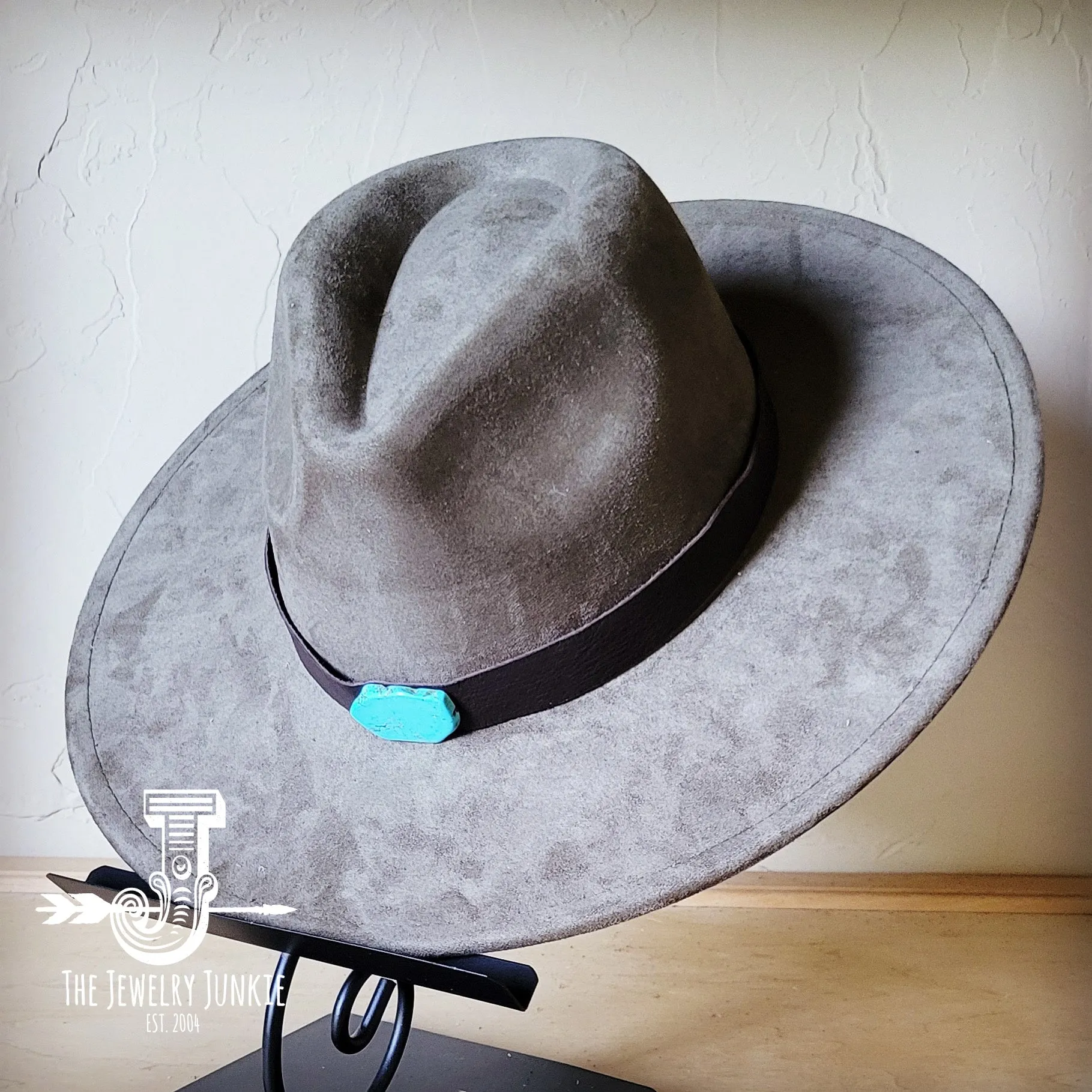 Brown Leather Hat Band w/ Turquoise Slab   Choice of Boho Hat