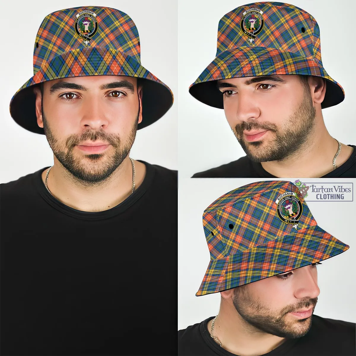 Buchanan Ancient Tartan Bucket Hat with Family Crest