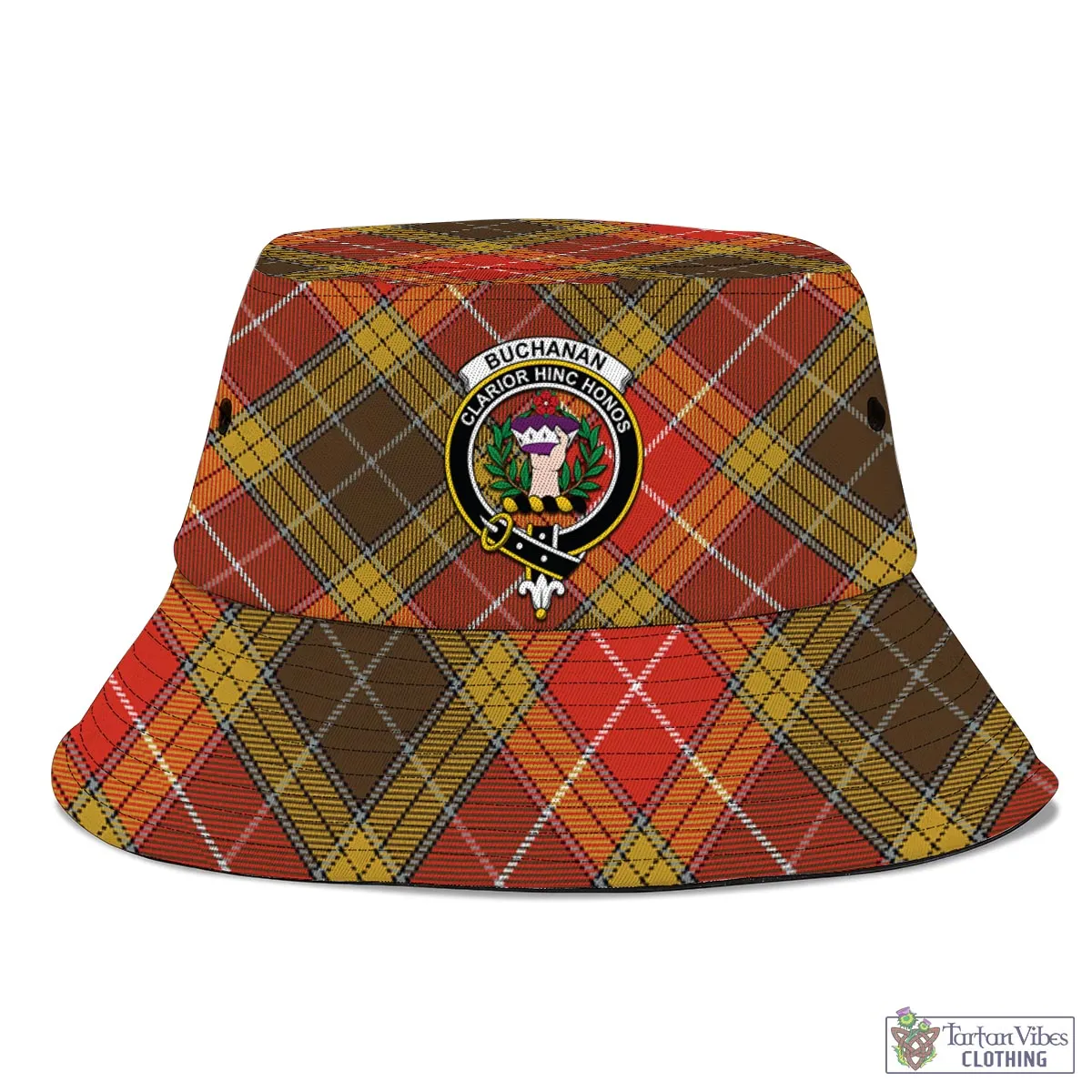 Buchanan Old Set Weathered Tartan Bucket Hat with Family Crest