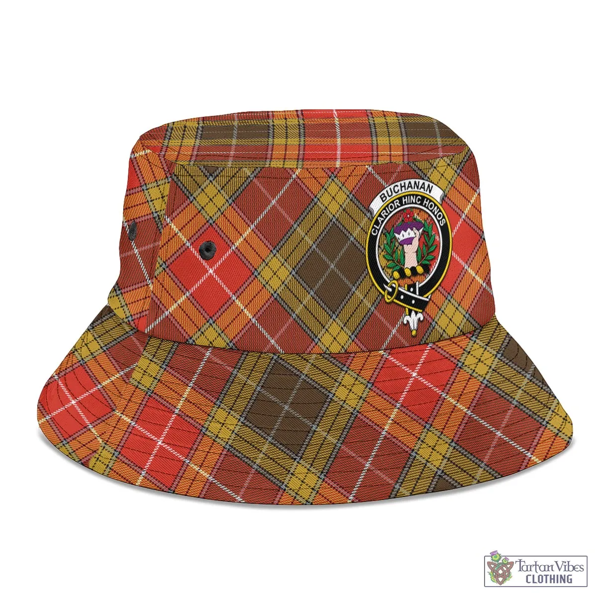 Buchanan Old Set Weathered Tartan Bucket Hat with Family Crest