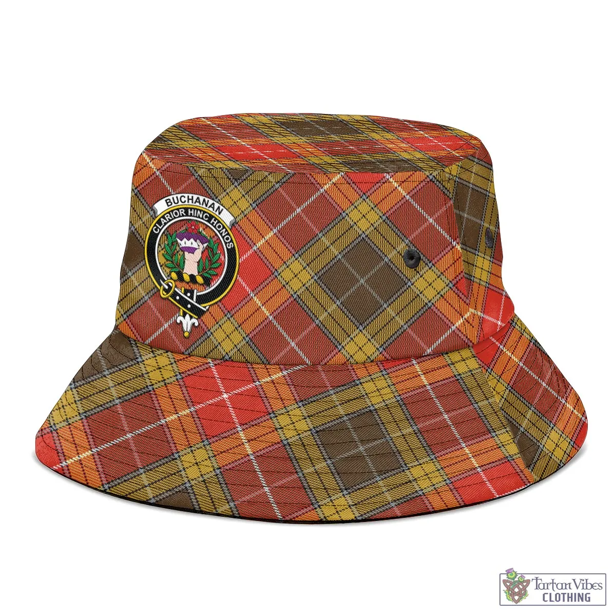 Buchanan Old Set Weathered Tartan Bucket Hat with Family Crest