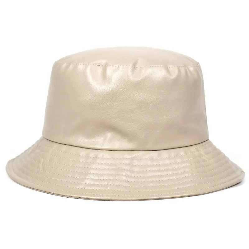 bucket hat faux leather bucket hats PU leather solid top men's and women's fashion bucket cap Panama fisherman caps