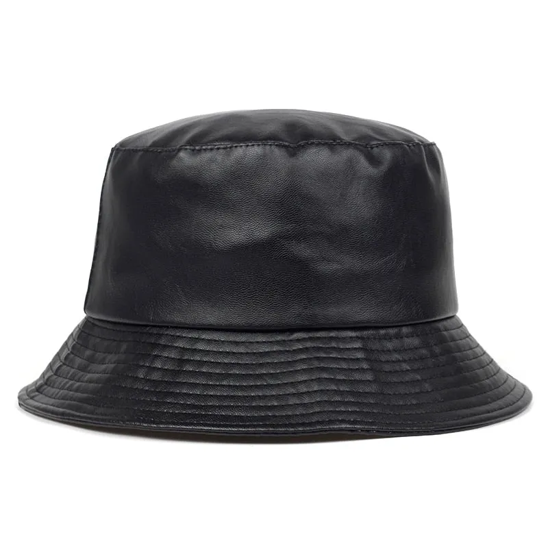 bucket hat faux leather bucket hats PU leather solid top men's and women's fashion bucket cap Panama fisherman caps