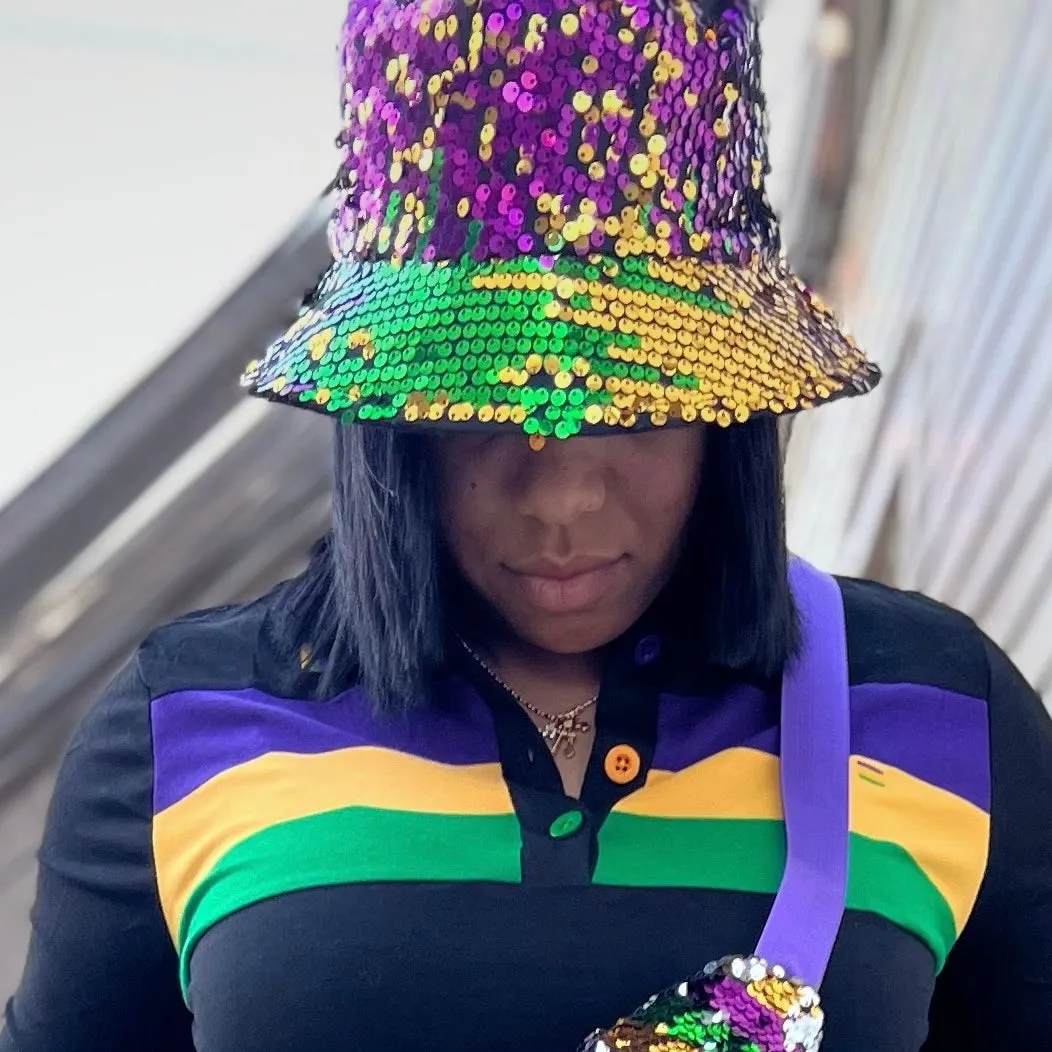 BUCKET SEQUIN MARDI GRAS HAT