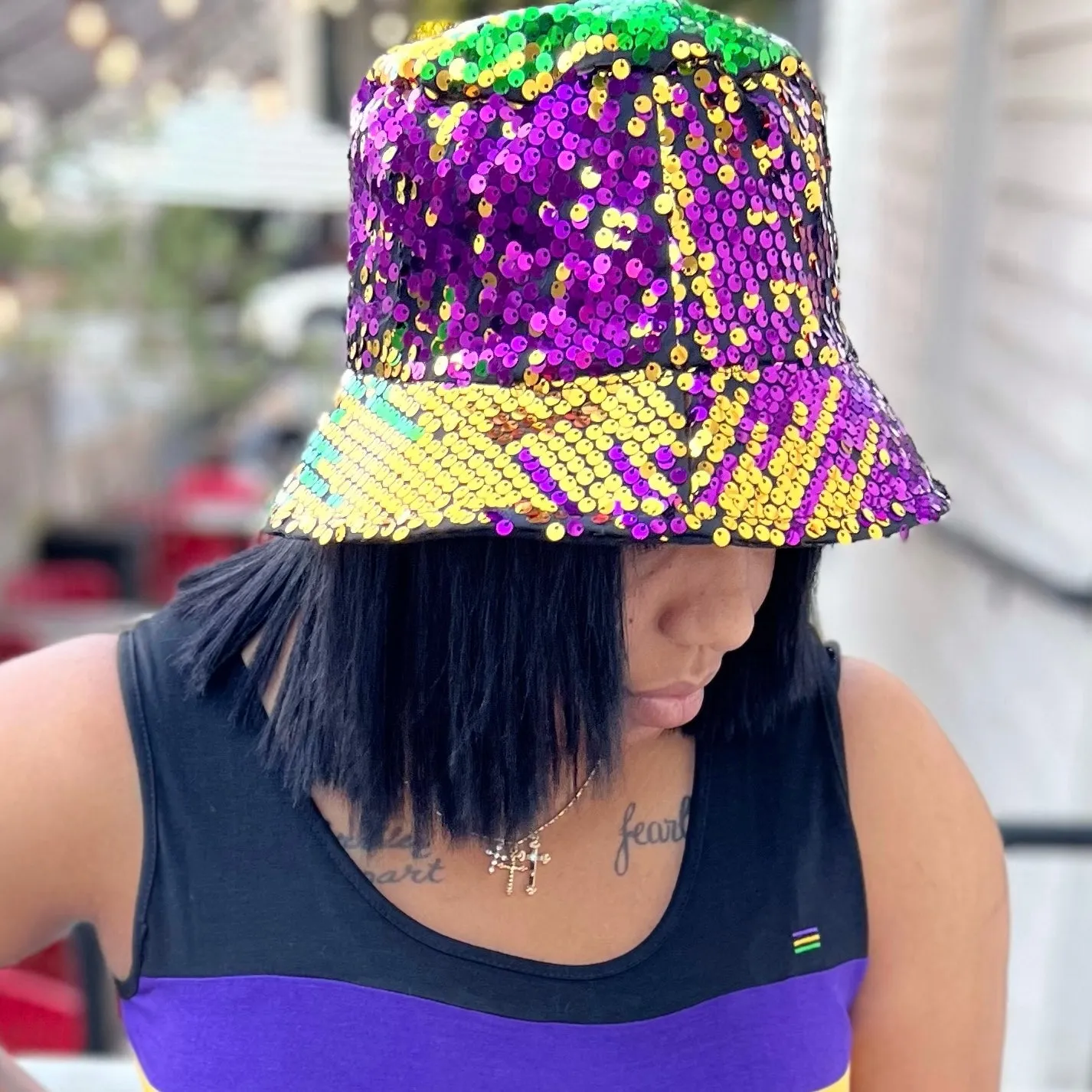 BUCKET SEQUIN MARDI GRAS HAT