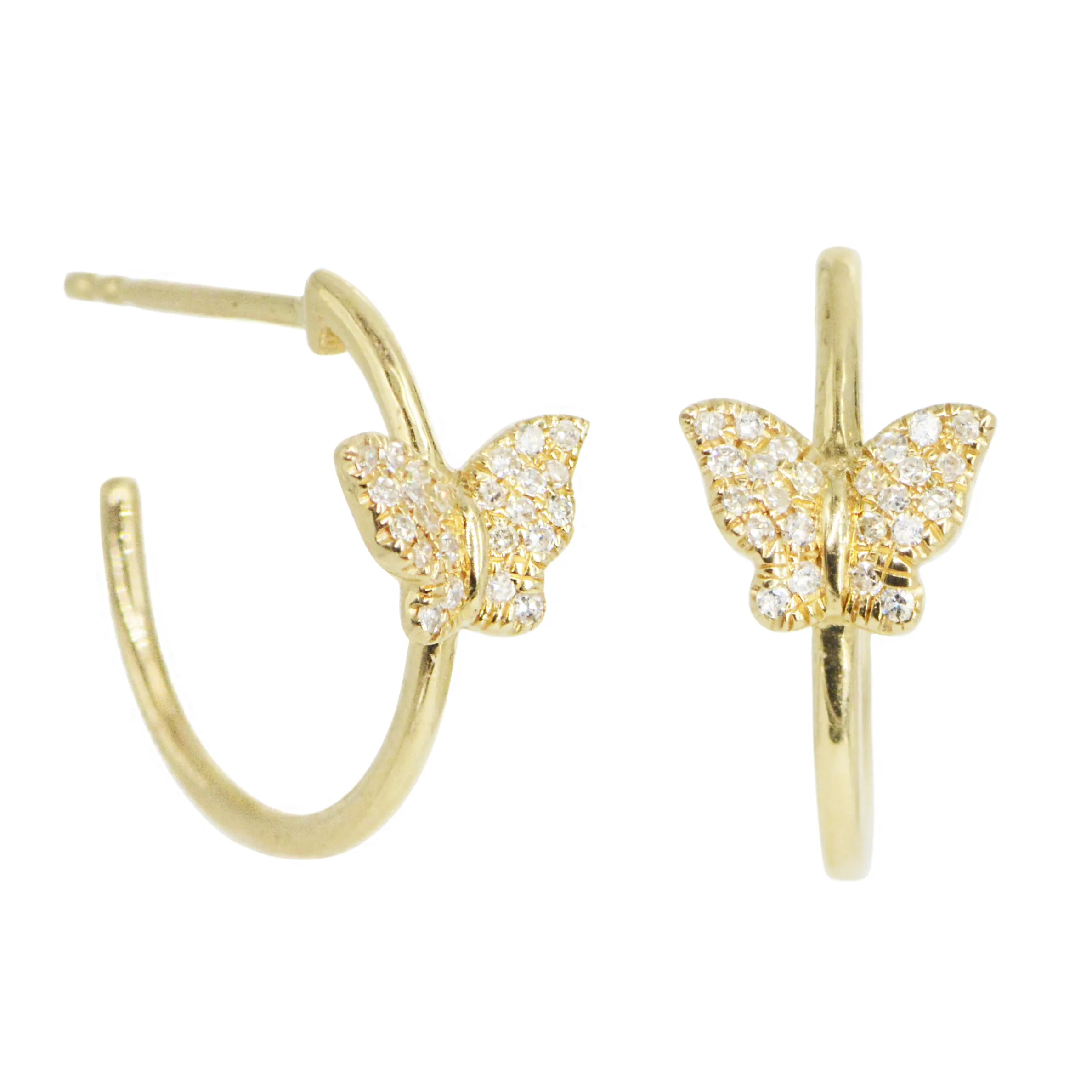 Butterfly Hoop Huggie Earrings With Diamonds