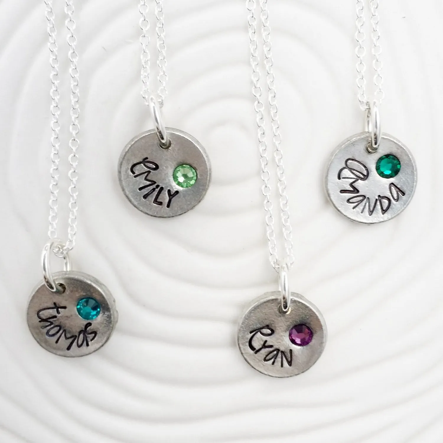 Button Necklace | Name and Birthstone Necklace | Repurposed Pewter Button Jewelry