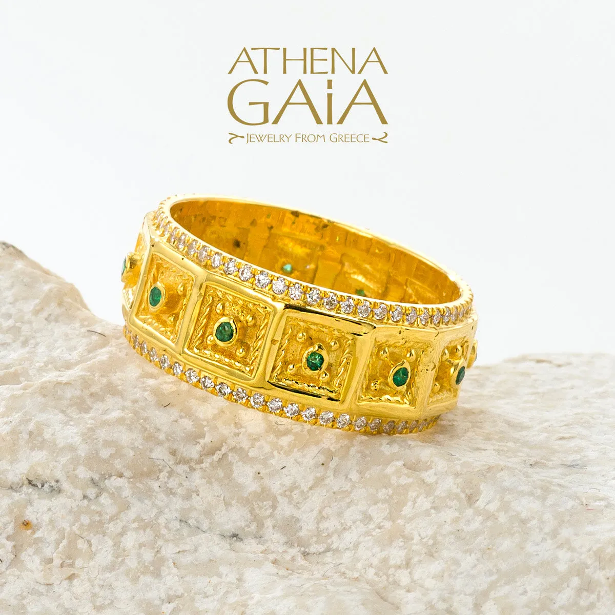 Byzantine Embroidery Diamond Border Block Ring