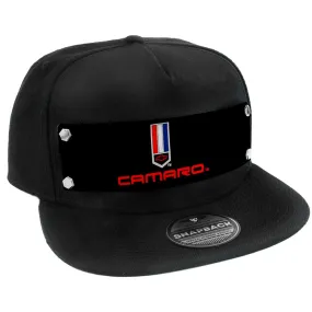 Camaro Badge Embellishment Hat Black - Red White & Blue Strap