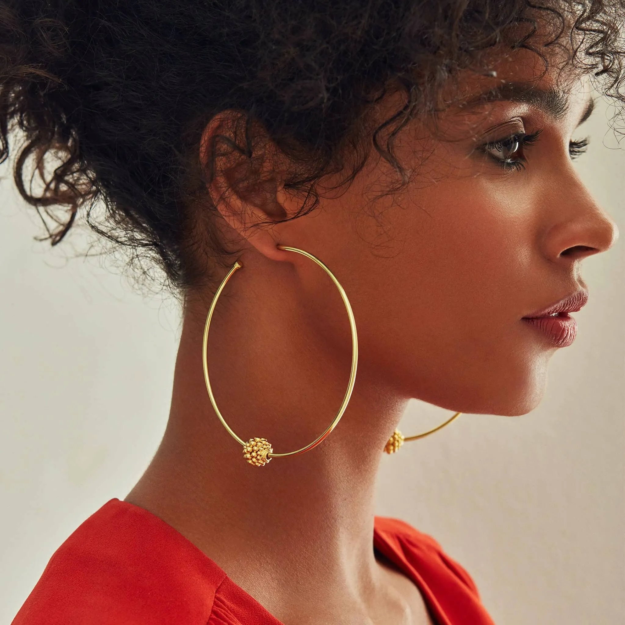 Caviar Gold Large 18K Gold Caviar Ball Hoop Earrings