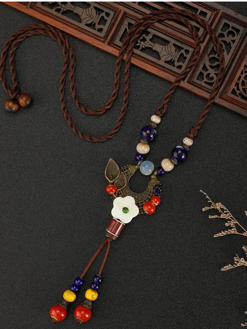 Chinese Aesthetic Ethnic Style Chain Women's Retro Hand-woven Chinese Style Ceramic Necklace Pendant