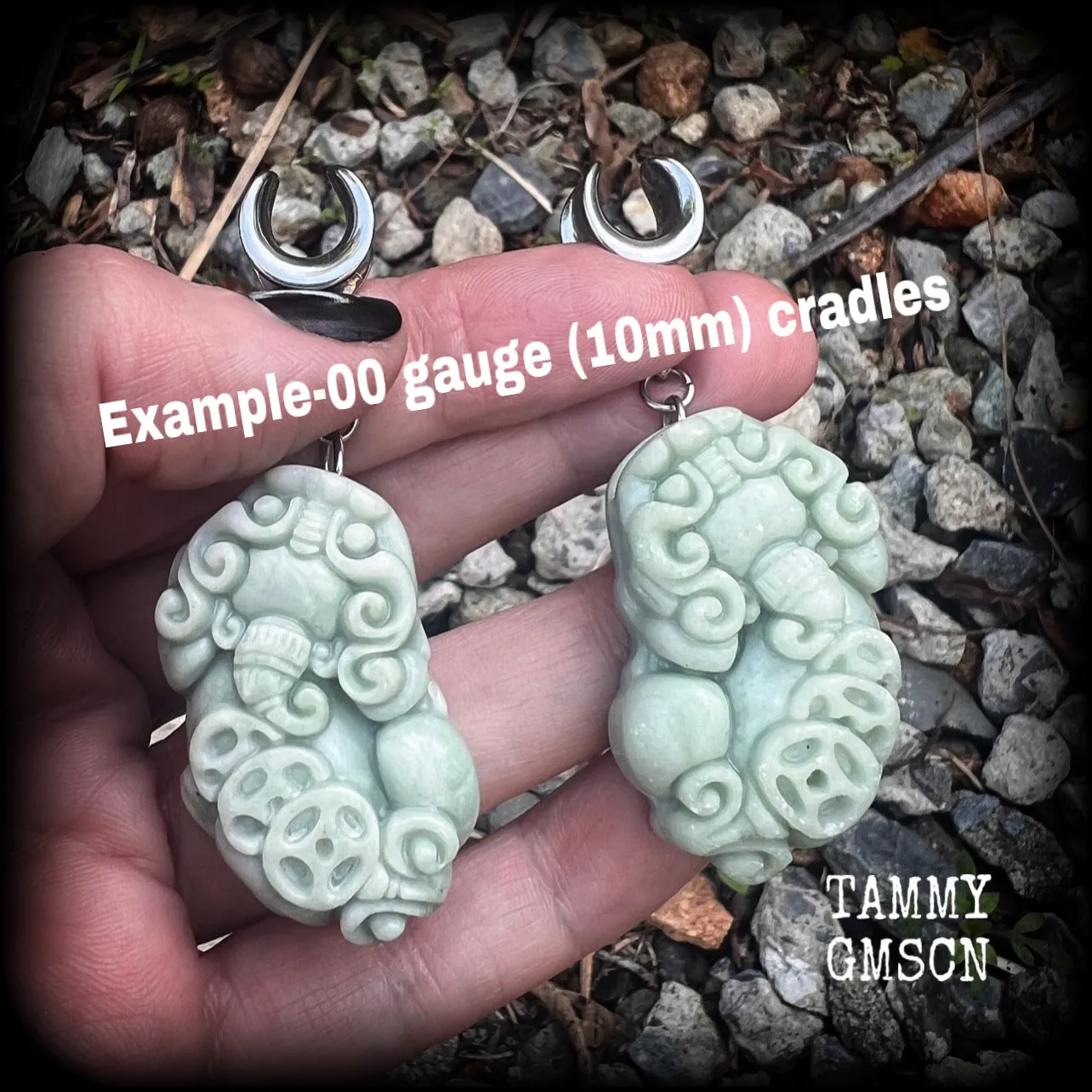 Chinese foo dog gauged earrings-Jade Pi Xiu ear hangers