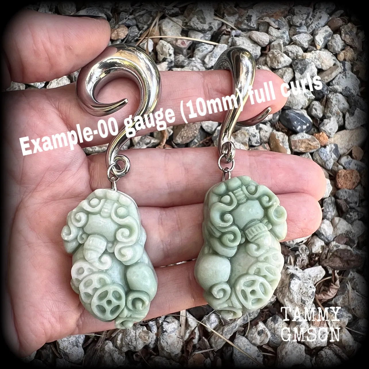 Chinese foo dog gauged earrings-Jade Pi Xiu ear hangers