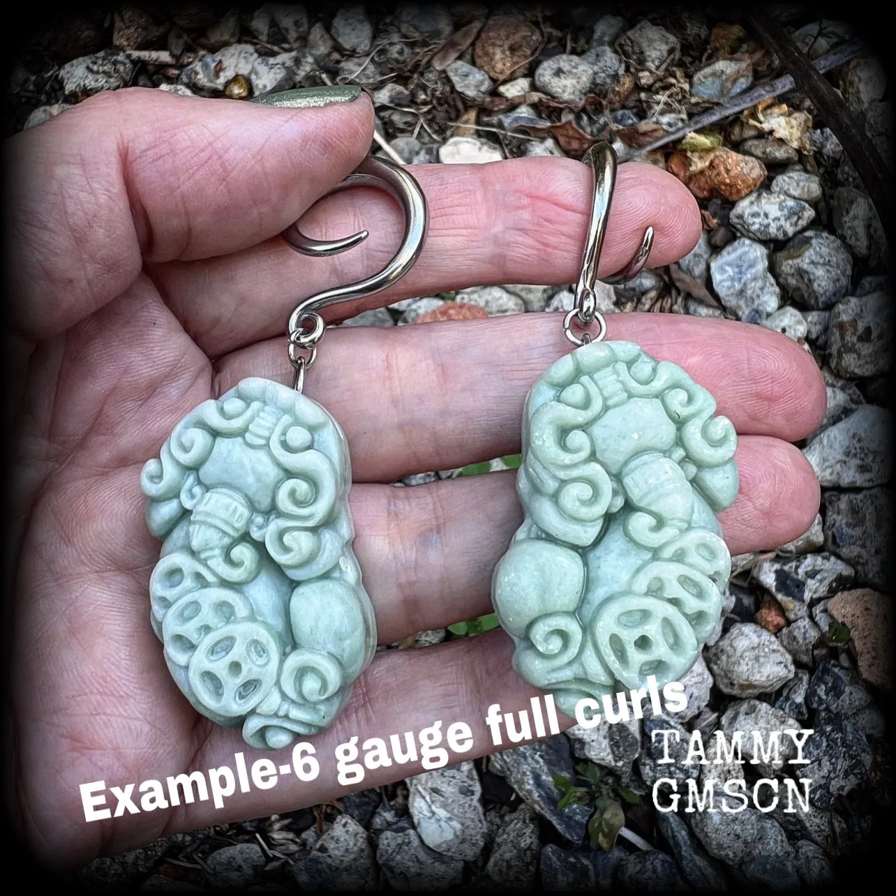 Chinese foo dog gauged earrings-Jade Pi Xiu ear hangers