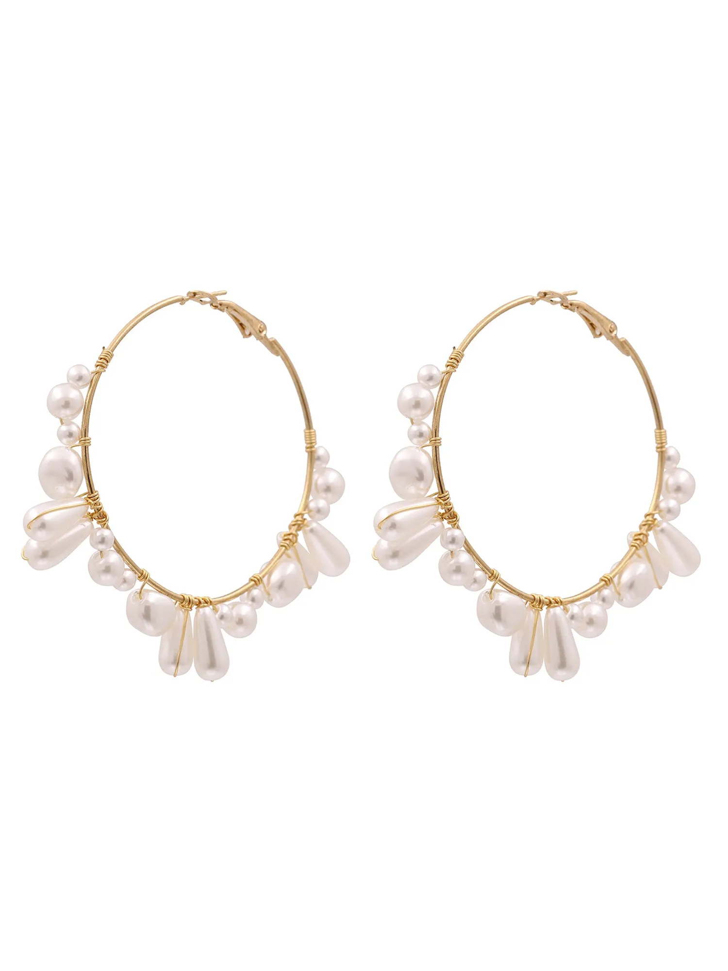 'Christine' Irregular White Beads Hoop Earrings