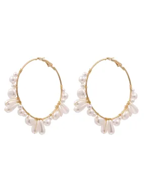 'Christine' Irregular White Beads Hoop Earrings