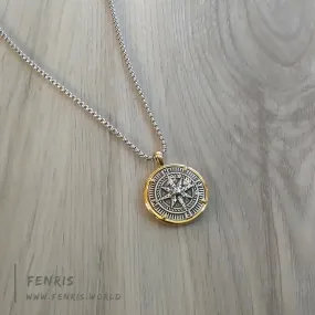 Compass Necklace Silver & Gold Coin