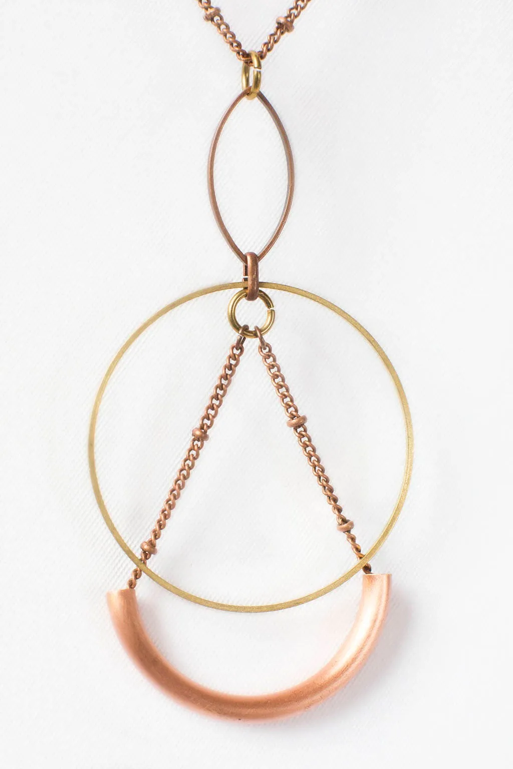 Copper Necklace - Geometric Necklace - Circle Necklace - Gifts For Girlfriend - Pendant Necklace - Long Necklace - Copper Jewelry - Drop