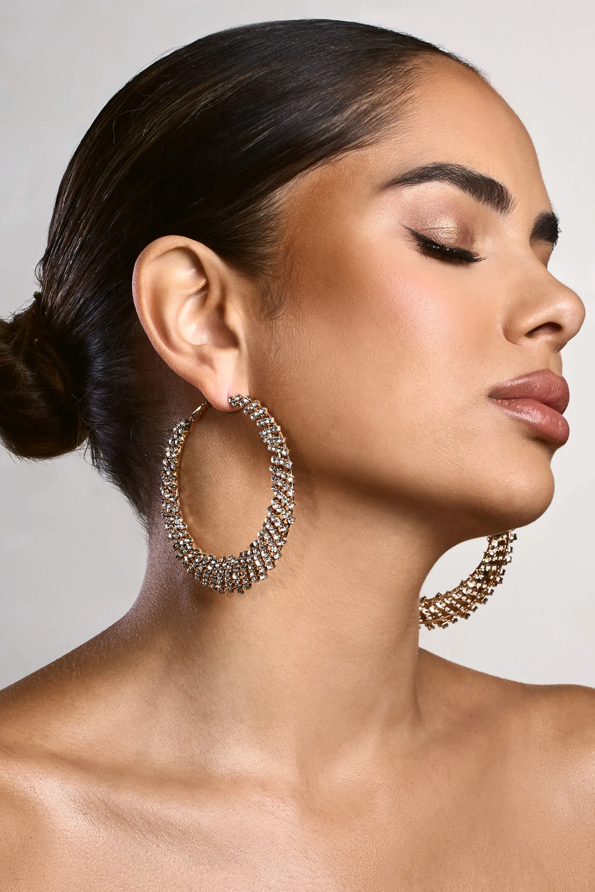 Corina | Gold Diamante Hoop Earrings