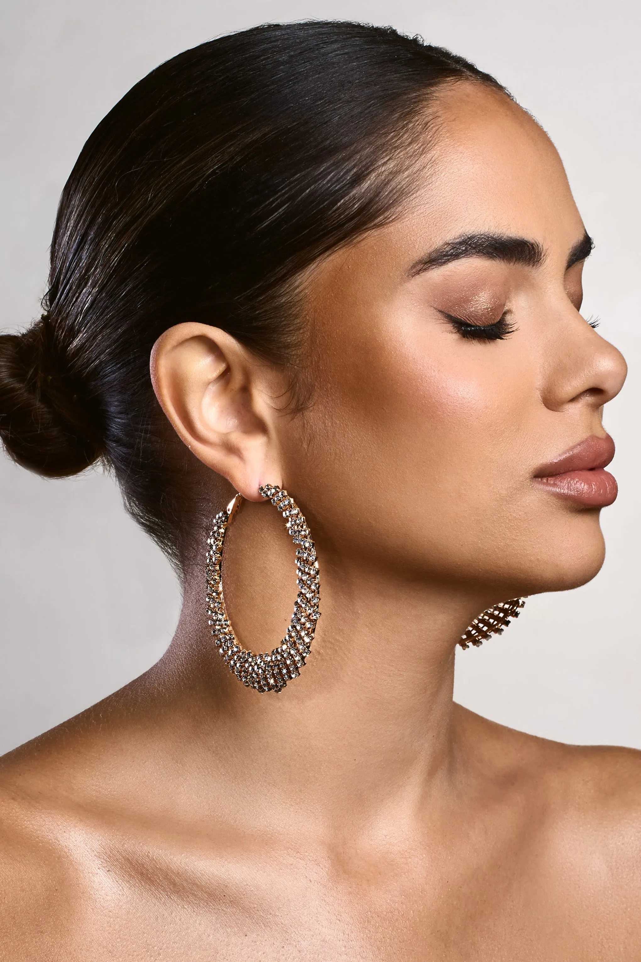 Corina | Gold Diamante Hoop Earrings