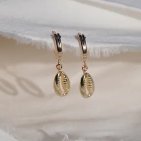 Cowrie Shell Huggie Hoop Earrings