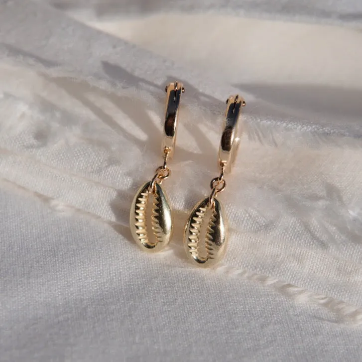 Cowrie Shell Huggie Hoop Earrings