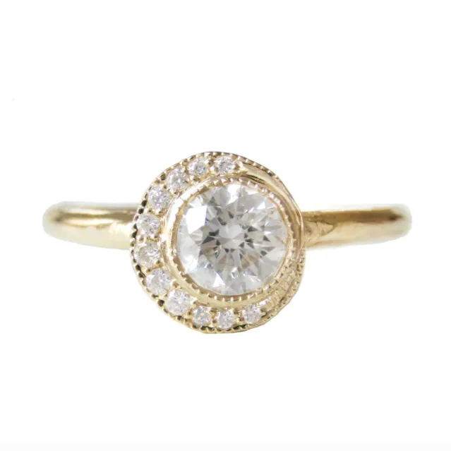 Crescent Diamond Ring in 14K Yellow Gold