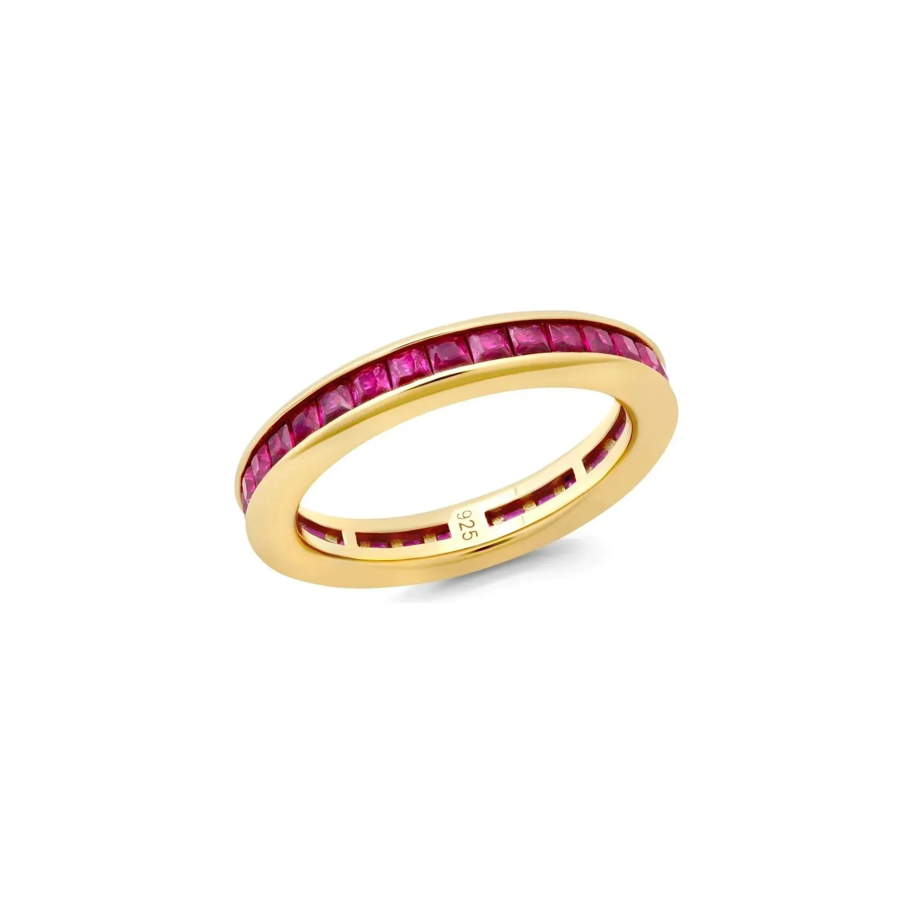 CRISLU Princess Cut Ruby CZ Eternity Band Finished in 18Kt Yellow Gold