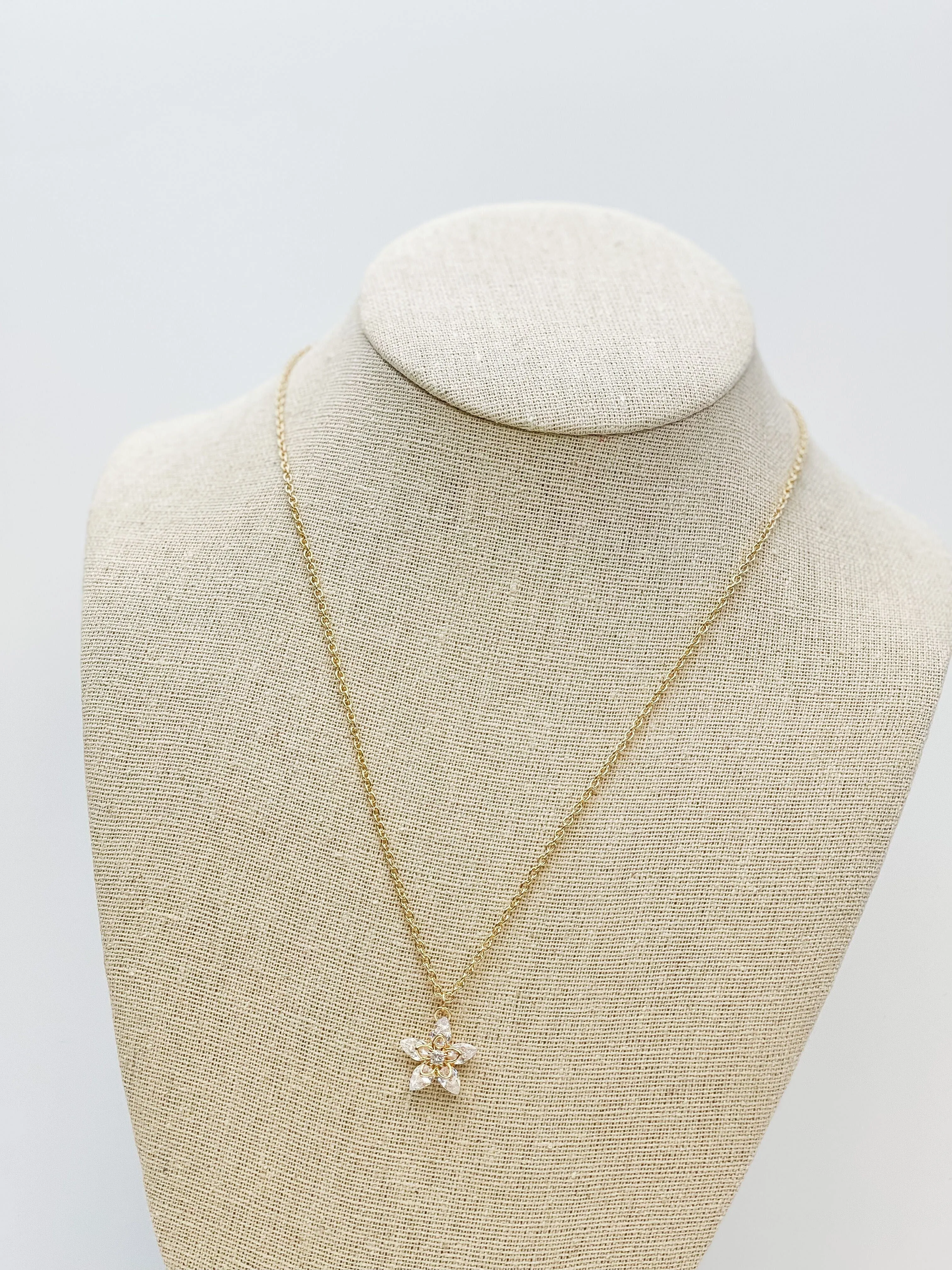 Cubic Zirconia Crystal Flower Pendant Necklace