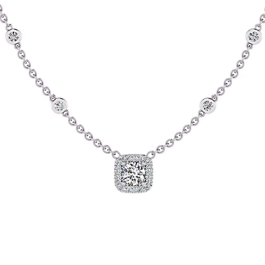 Cushion Halo Diamonds By The Yard Necklace 18K Gold