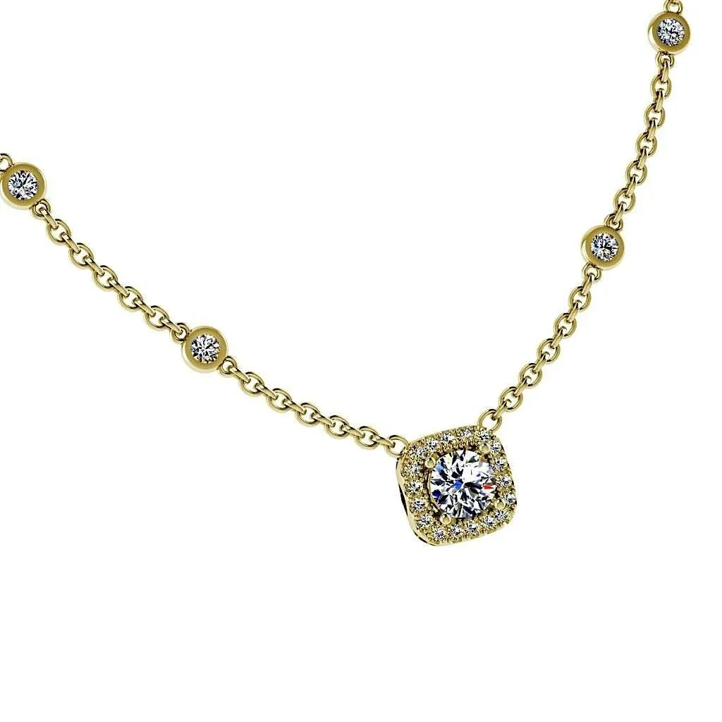 Cushion Halo Diamonds By The Yard Necklace 18K Gold