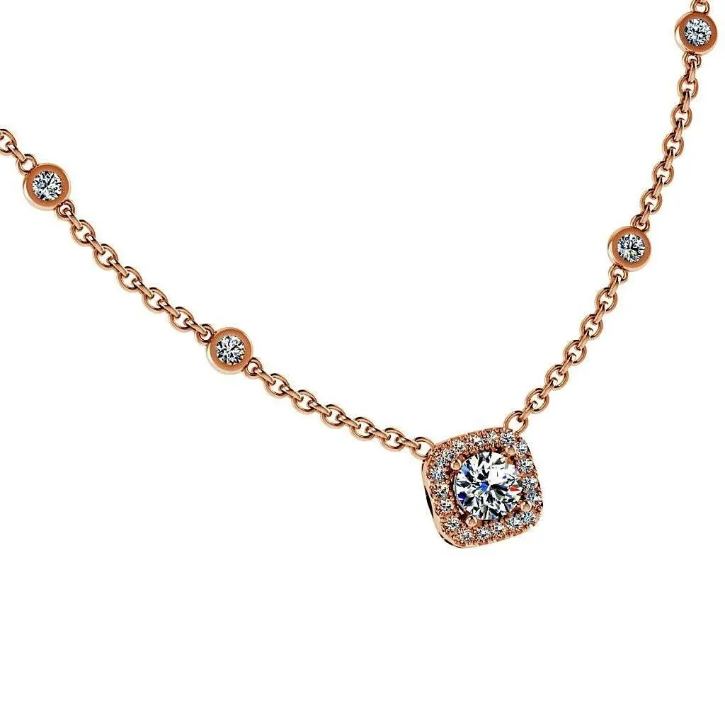 Cushion Halo Diamonds By The Yard Necklace 18K Gold