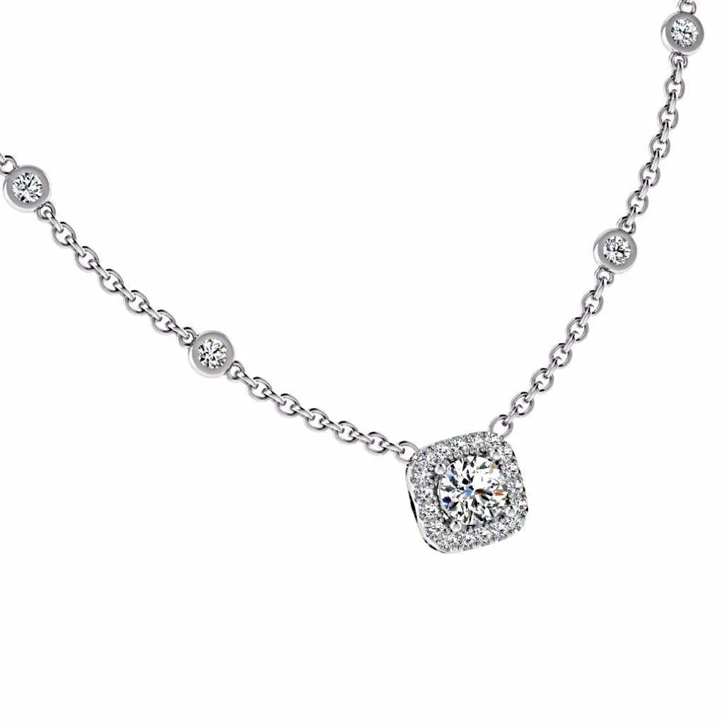 Cushion Halo Diamonds By The Yard Necklace 18K Gold