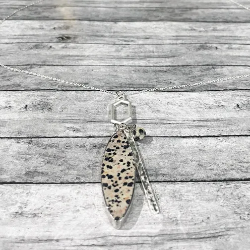 Dalmatian Jasper Stone Silver Pendant Necklace