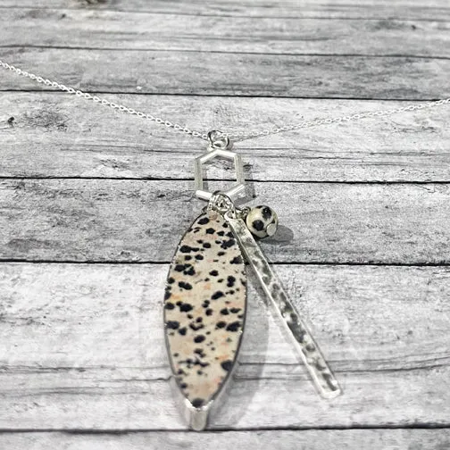 Dalmatian Jasper Stone Silver Pendant Necklace