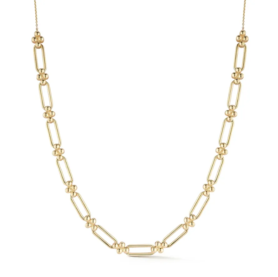 Dana Rebecca Poppy Rae Pebble Link Station Necklace - Yellow Gold