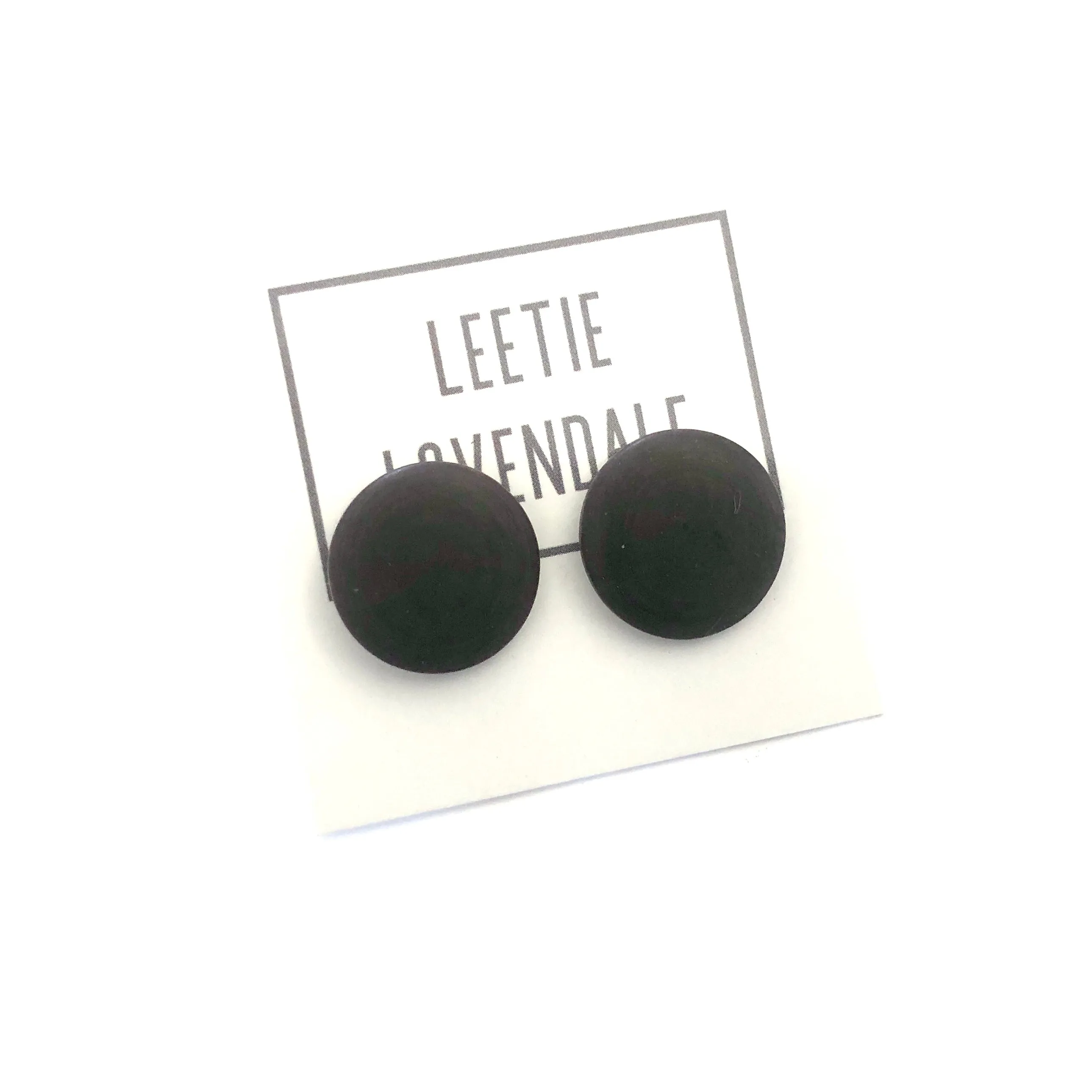 Dark Brown Matte Lucite Disc Stud Earrings