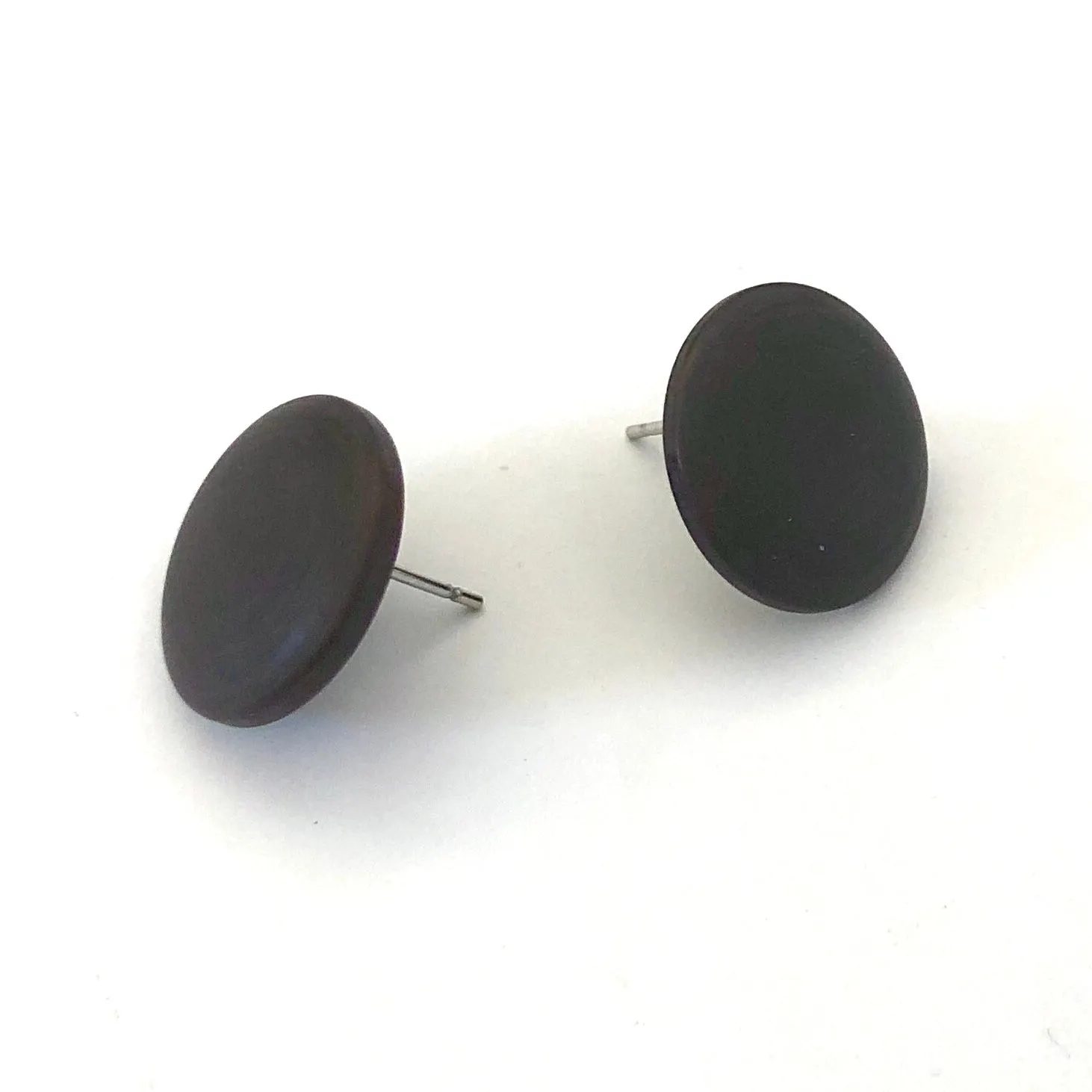 Dark Brown Matte Lucite Disc Stud Earrings